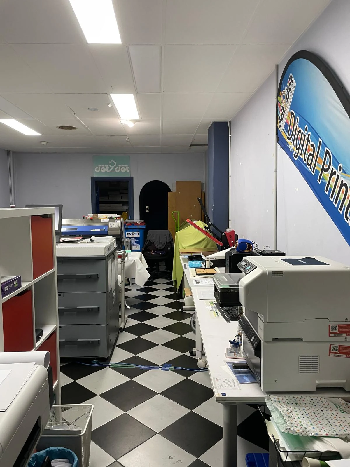 Finished print jobs on display at Dot2Dot Printing